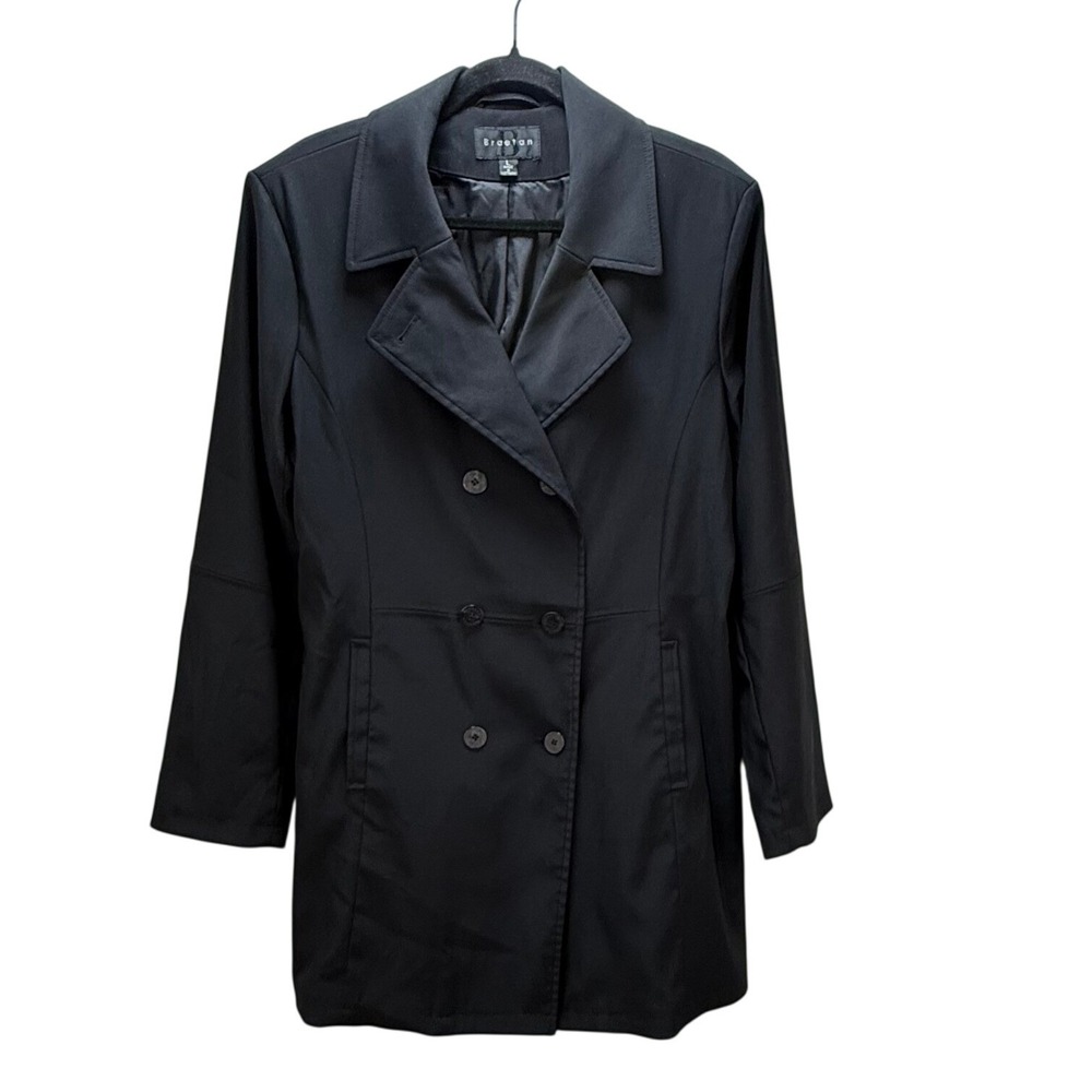 Braetan Trench Coat Size L Black Double Breasted Mid Length Jacket Professional
